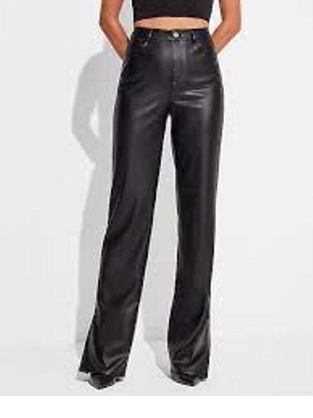 Express x Simon Spurr Faux Leather Pants Straight Leg High Rise Waist Black